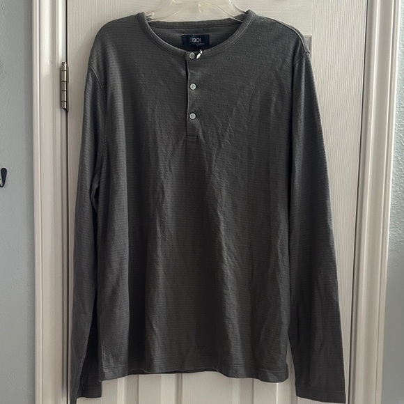 Nordstrom’s 1901 Men's Gray Long Sleeve Striped Henley NWT Large Casual - Picture 2 of 10